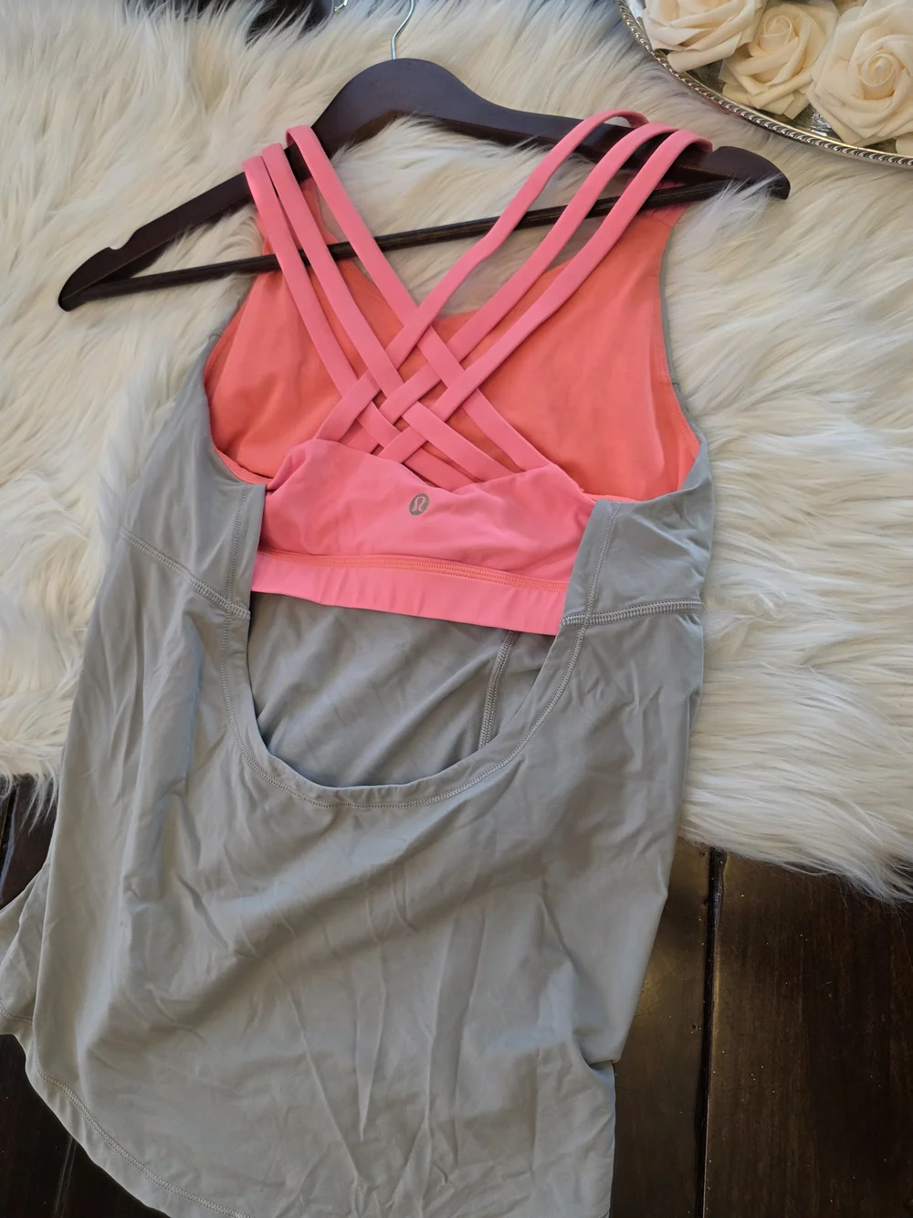 Lululemon Grey Beat The Heat Tank Top With Pink Strappy Built In Sports Bra
